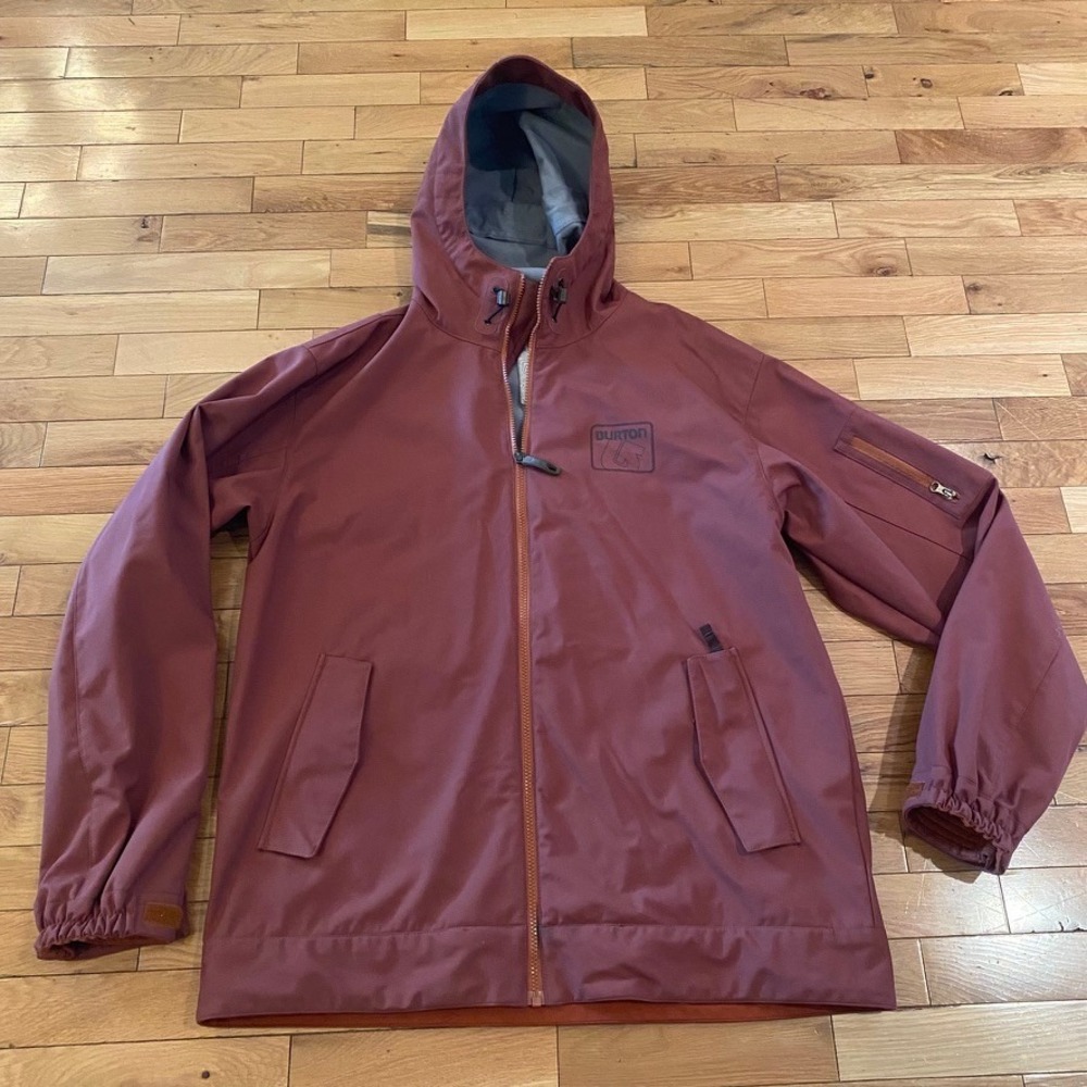Burton Mens Hooded Softshell Jacket Brick Red Rust Full Zip Fleece Lined Large